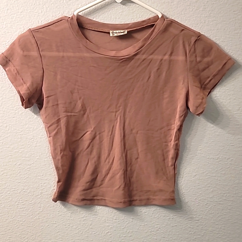 NWOT Free People Intimately mesh Taupe short sleeve Crop Top Size S